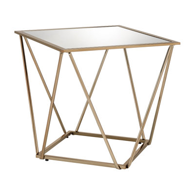 Table de bout carrée en miroir et doré Lexine