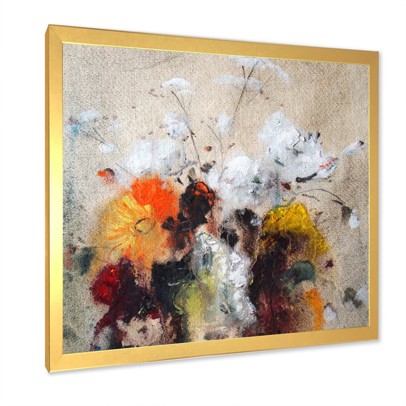 Bouquet de fleurs blanches II - on, Impression dorée sur toile encadrée, H 30 po x l 30 po x P 1 po