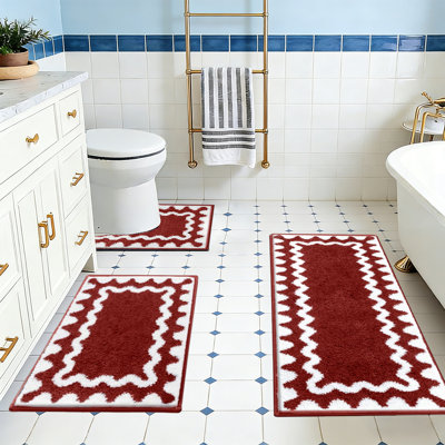 Ensemble de tapis de salle de bain en microfibre rouge 3 pièces, tapis de contour en U doux et absorbant antidérapant