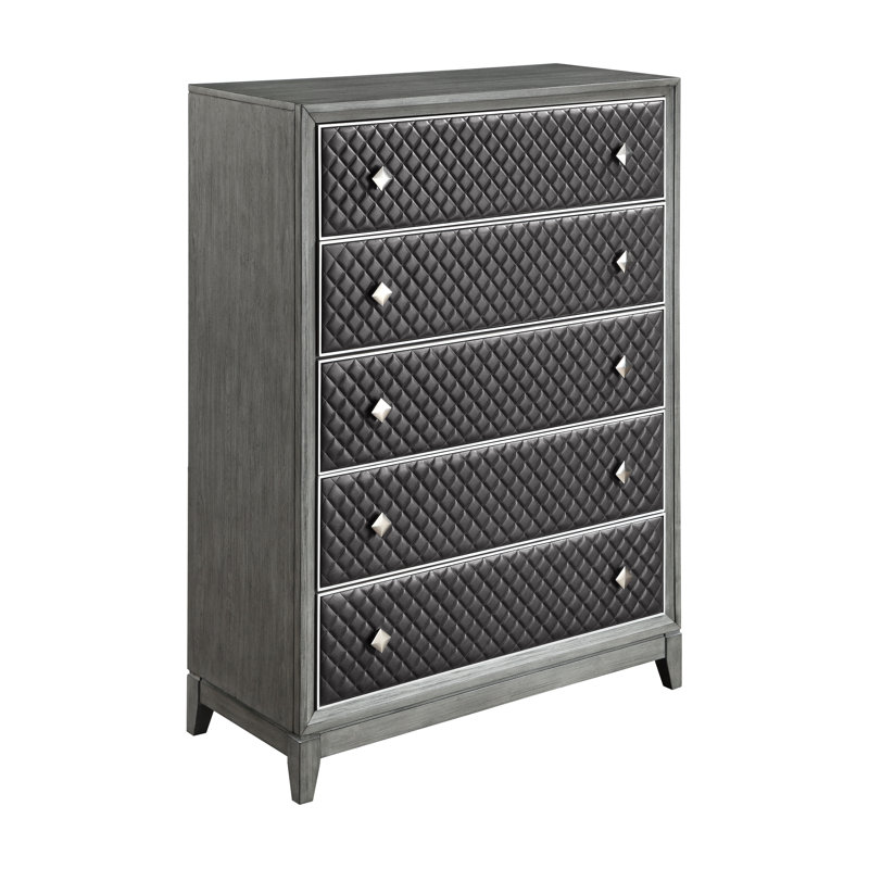 Meuble de chambre à coucher moderne de style 1 avec commode 5 tiroirs en similicuir gris
