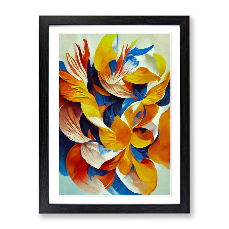 XV1022-272X Abstract Floral No.1 - Single Picture Frame Painting, 46cm H x 34cm W x 2cm D, Black