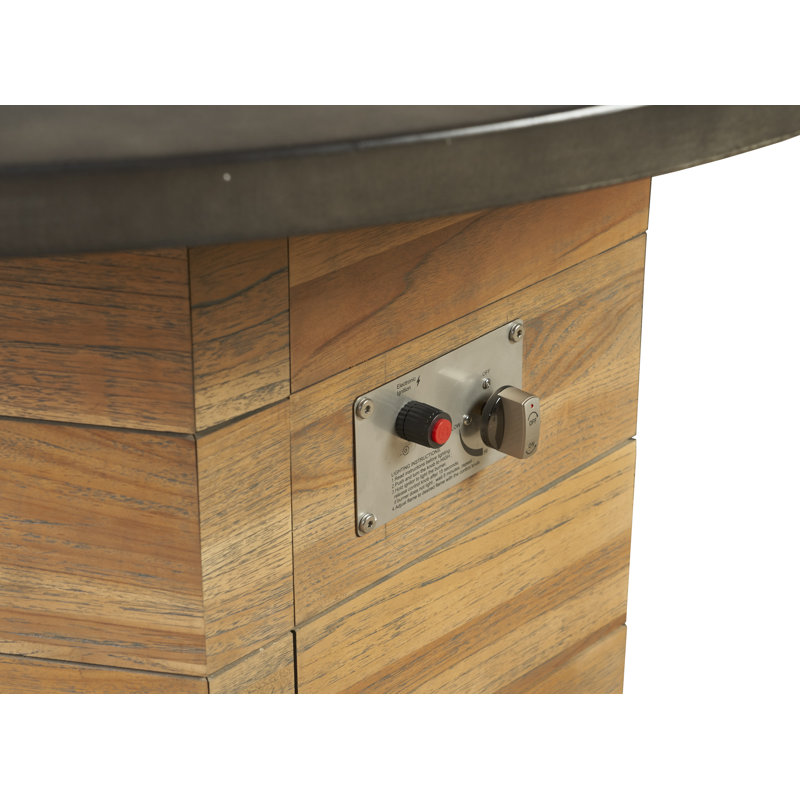 Universal Teak 48" Hexagonal Fire Table With Faux Concrete Top