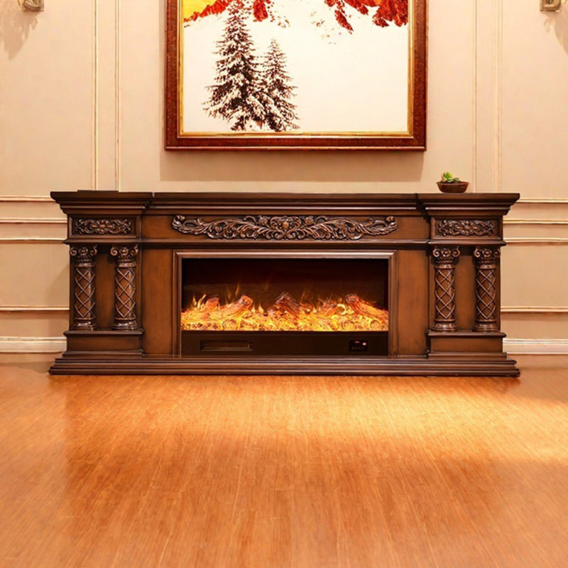 European-style fireplace TV decorative cabinet, Brown, 27.55" H x 70.86" W x 13" D, 161.46 ft²