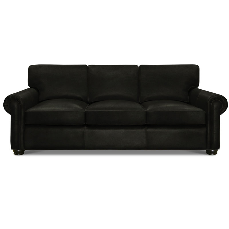 Bordeaux Leather Sofa, Black Brompton Genuine Leather, Espresso