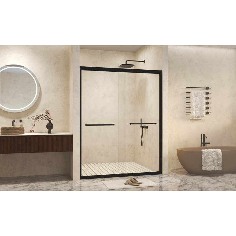 Double Sliding Safety Glass Shower Door Modern Matte Style Bathroom
