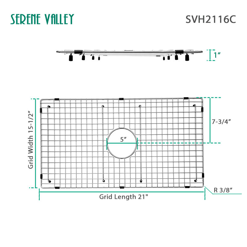 21-Inch Stainless Steel Rectangular Sink Grid with Center Drain