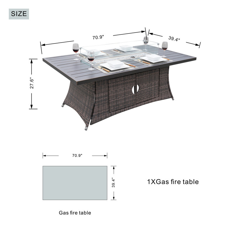 Arayeli Rectangle Aluminum Liquid Propane Smokeless Fire Pit Table, Brown
