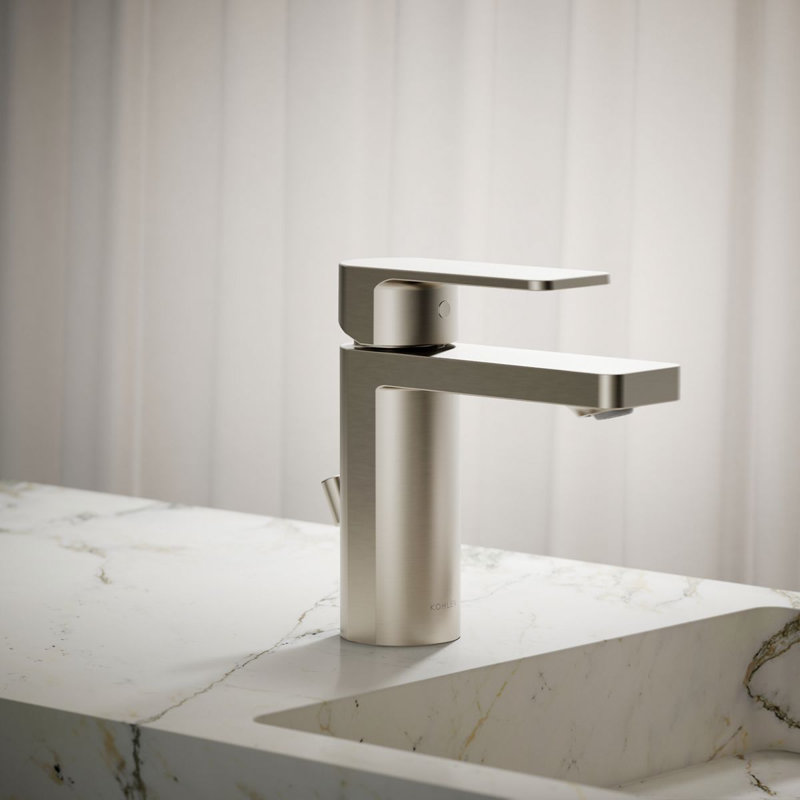 Parallel Single-Handle Bathroom Sink Faucet, Single-Hole Faucet with Pop-Up Drain, 0.5 GPM, Vibrant Brushed Nickel