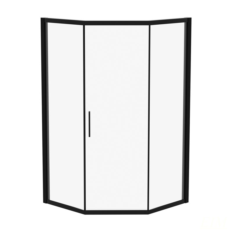 Porte de douche de coin de 42 po de large x 76 po de hauteur avec verre trempé de 8 mm, cadre noir mat pour les salles de bain modernes