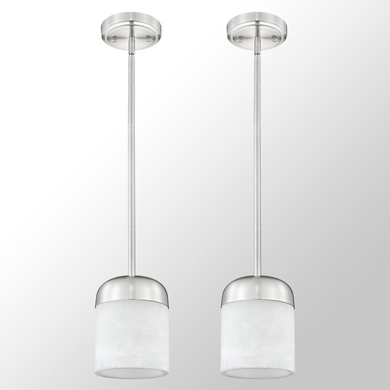 Ensemble de 2 lampes suspendues rétro 1 lumière albâtre, Nickel brossé