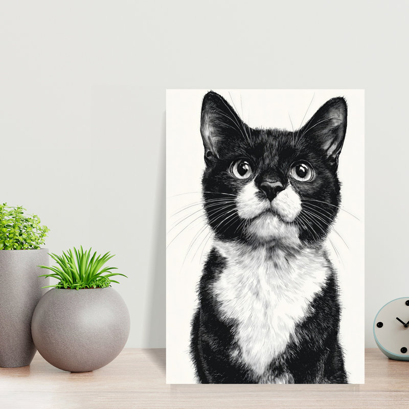 Art mural contemporain chat curieux, 18" H x 12" W