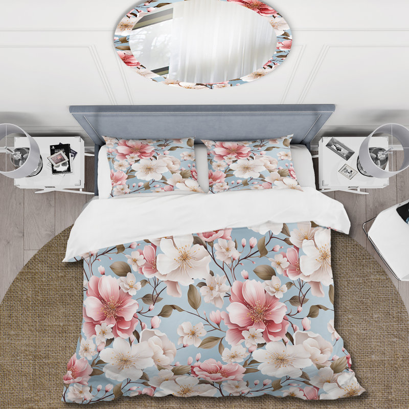 Literie romantique à motif floral I, Housse de couette pour très grand lit et 2 très