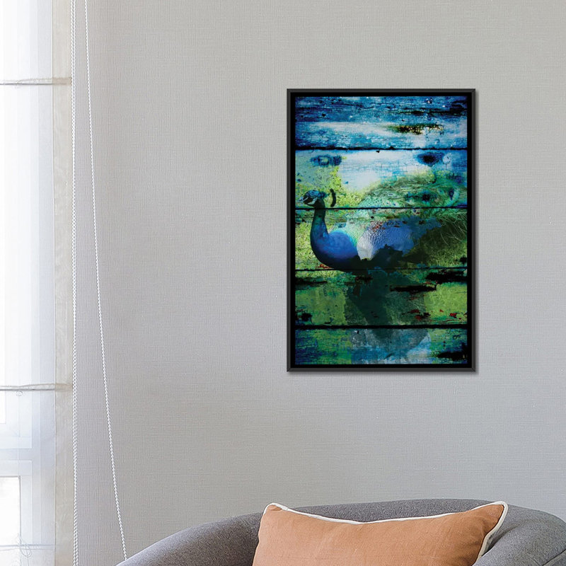 Paon I, impression sur toile tendue, H 26 po x l 18 po x P 1,5 po, Toile avec cadre noir, Pas de tapis