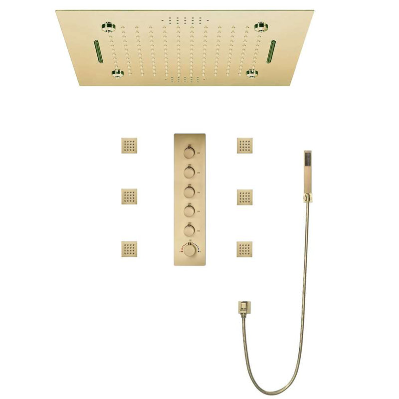 Système de douche musical thermostatique à DEL 20 pouces Venice, Or brossé