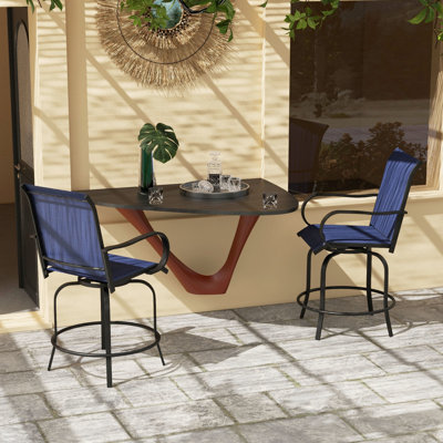 2 chaises de salle à manger d'extérieur avec cadre pivotant à 360 °, tissu à mailles élevées, structure en acier pour patio, balcon, bord de piscine, cour arrière, mécanisme de patio bleu marine, filet, extérieur,