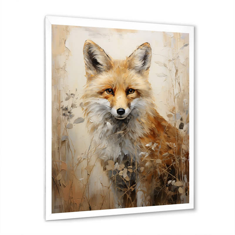 Portrait de renard minimalisme dans la forêt - impressions encadrées, Cadre simple blanc, H 44 po x l 34 po x P 1,5 po
