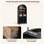 Armoire de rangement arquée 71 "à deux tons avec portes et tiroir en verre - Huche noire et brune pour salle à manger