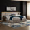 Dahlia King Size Upholstered Bed LED Headboard and USB A + C Side Tables in Chenille Fabric, Light Gray