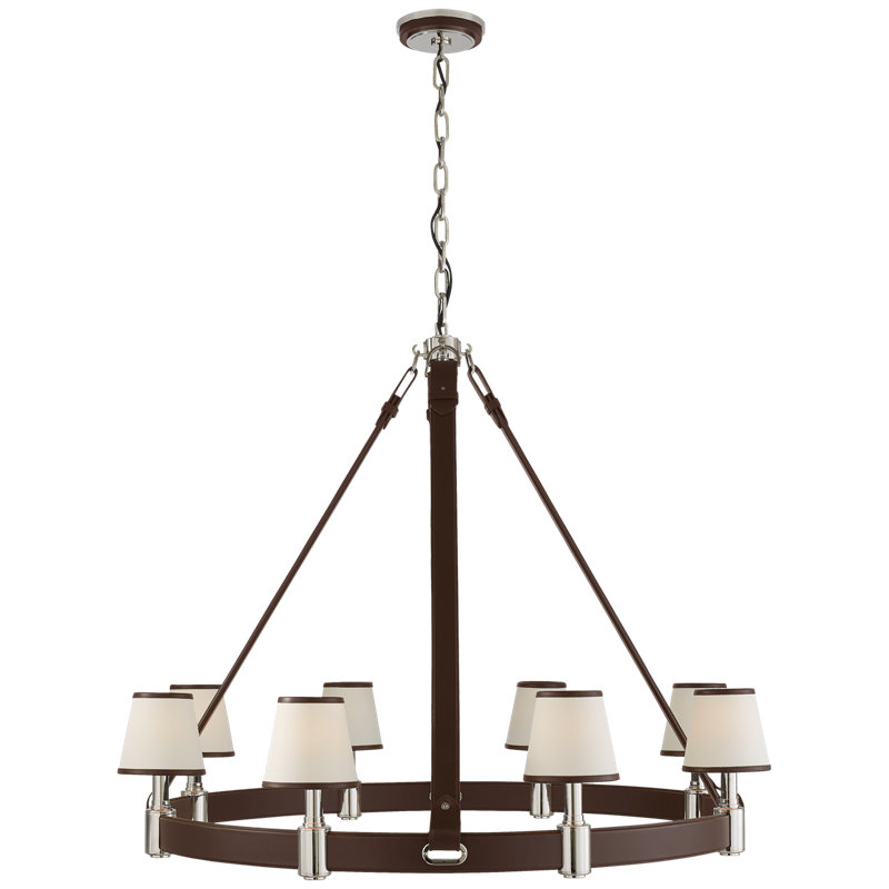 Ralph Lauren Riley 8 Light Large Chandelier, Polished Nickel/Chocolate Leather
