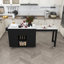 Îlot de cuisine 74,8 po avec table de salle à manger extensible, plateau en placage de marbre et prise de courant intégrée - Chariot de rangement mobile avec 3 tiroirs et armoire-126487120