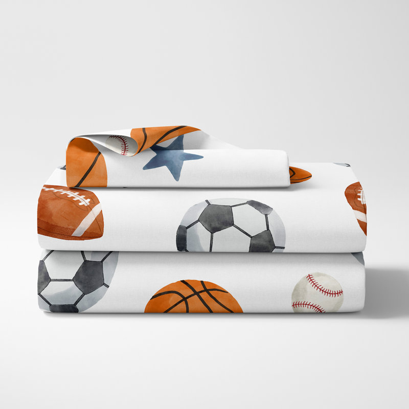Watercolor Sports Theme Brushed Microfiber 3 Piece Twin Sheet Set
