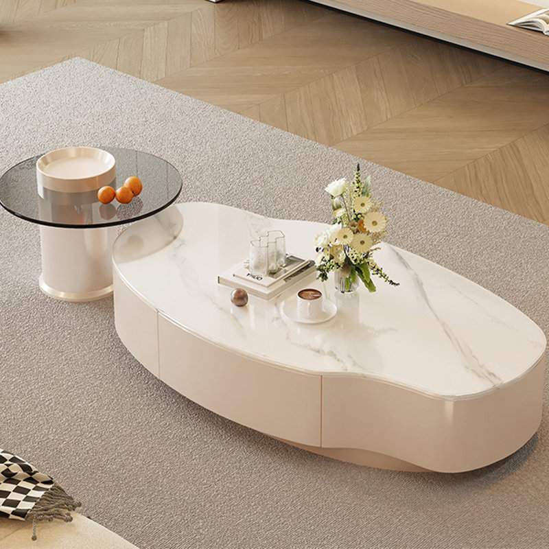 Ensemble de tables basses Modern, Crème, crème, H 13 po x L 39,4 po x l 19,7 po, Crème, crème