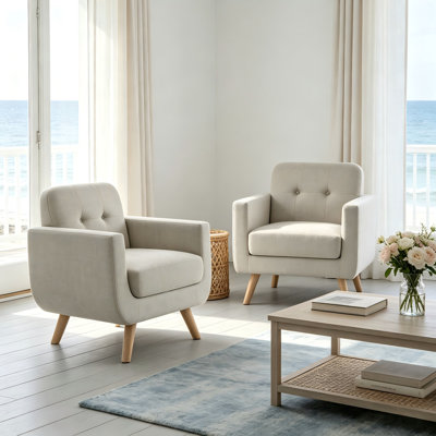 Accent Chair, Comfy Upholstered Armchair with Solid Wood Legs, Linen Fabric Modern High Back Chair for Living Room Chairs, Accent Reading Chairs Single Sofa Chairs