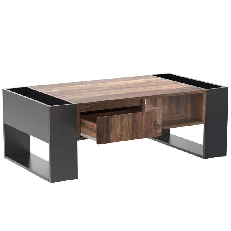 Table basse Robert avec tiroir sans poignée et compartiment de rangement