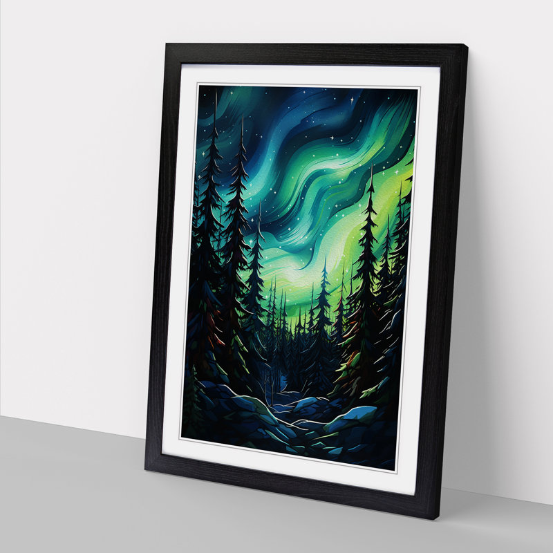 Northern Lights Abstract - Single Picture Frame Print on Wood, 64cm H x 46cm W x 2cm D, Black