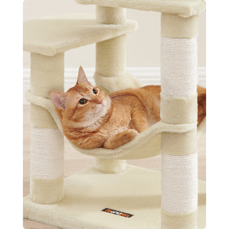 143cm H Cat Tree, Beige, 112cm H x 62cm W x 46cm D