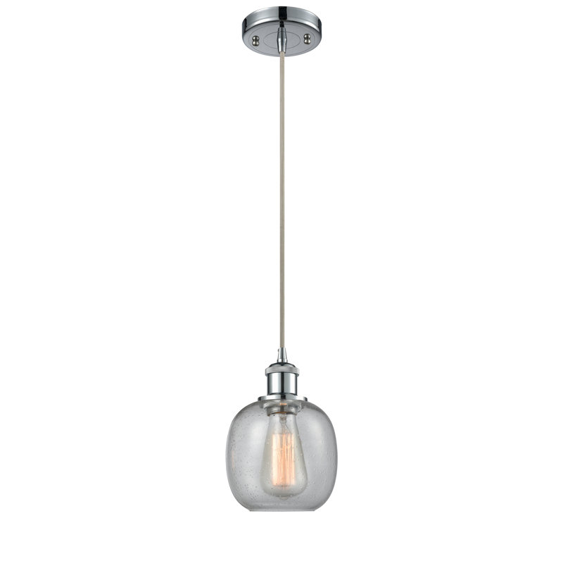 Carlucci 1 - Light Single Pendant, Polished Chrome, Clear Seedy