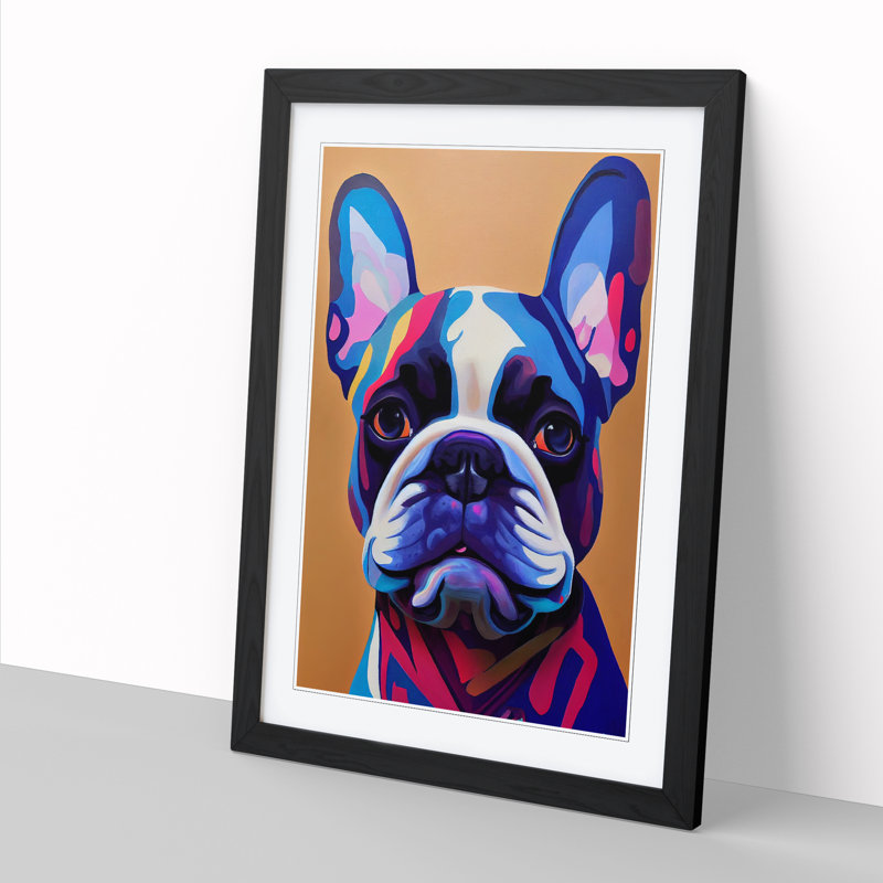 French Bulldog Painting Abstract - Framed Print, Black Framed, 46cm H x 34cm W x 2cm D