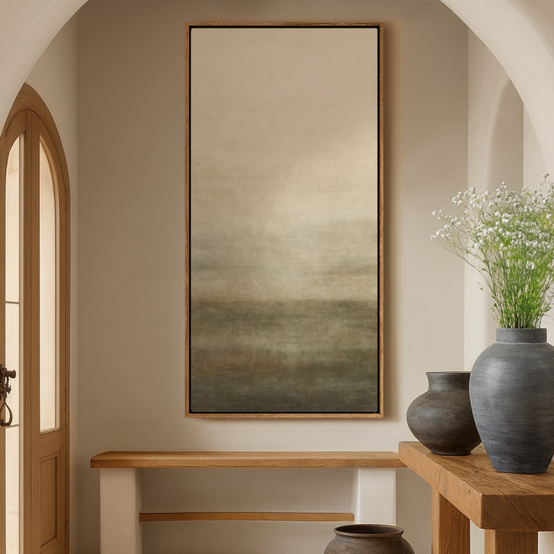 Très grand art mural rétro encadré pour art classique, H 60 po x l 30 po, Naturel