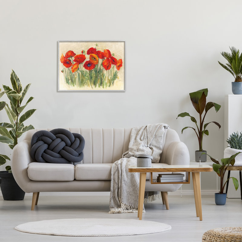 «Poppy Florals Meadow Grass» par Carol Rowan, reproduction d'art graphique sur toile, H 11 po x l 14 po