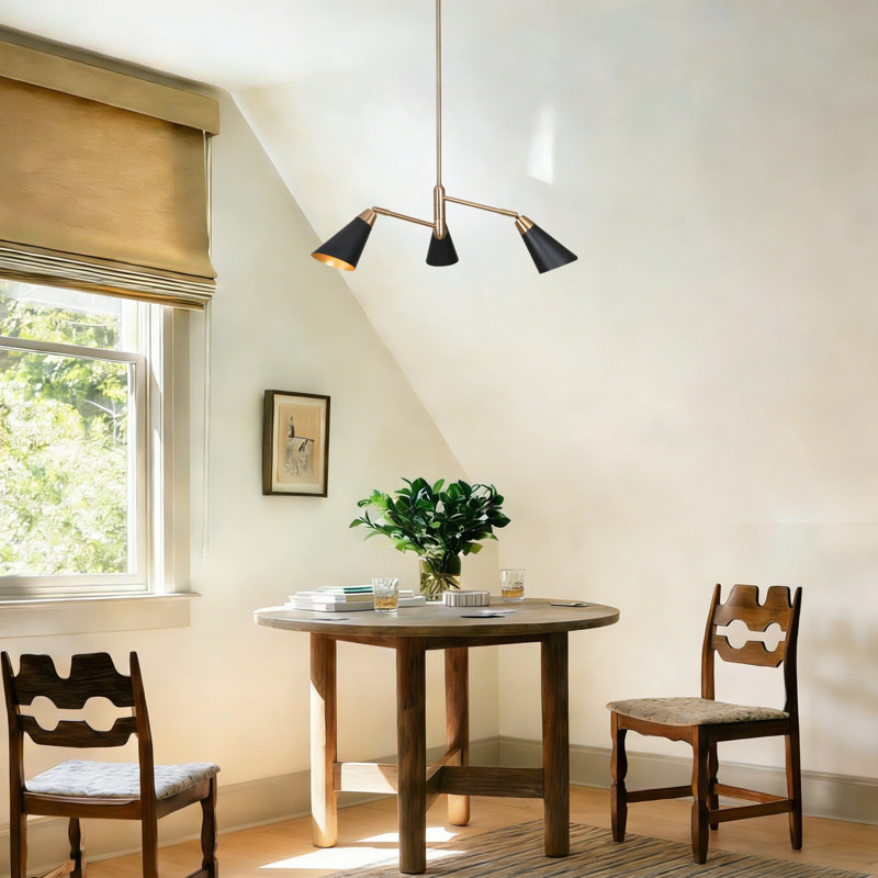 Lustre linéaire moderne à 3 lumières Dalisia, Noir mat / laiton