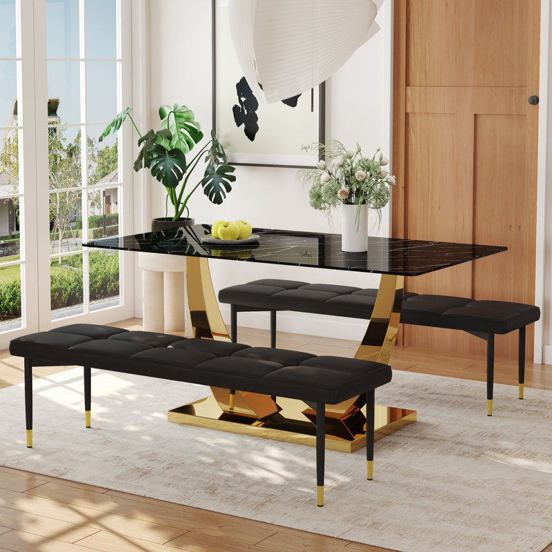 Ensemble de table de salle à manger, table de salle à manger rectangulaire moderne avec 2 bancs