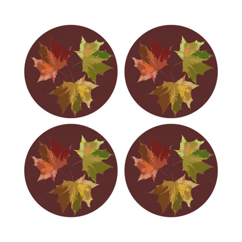Autumn Leaves Vegan Leather Round Pebble Placemat, Porto
