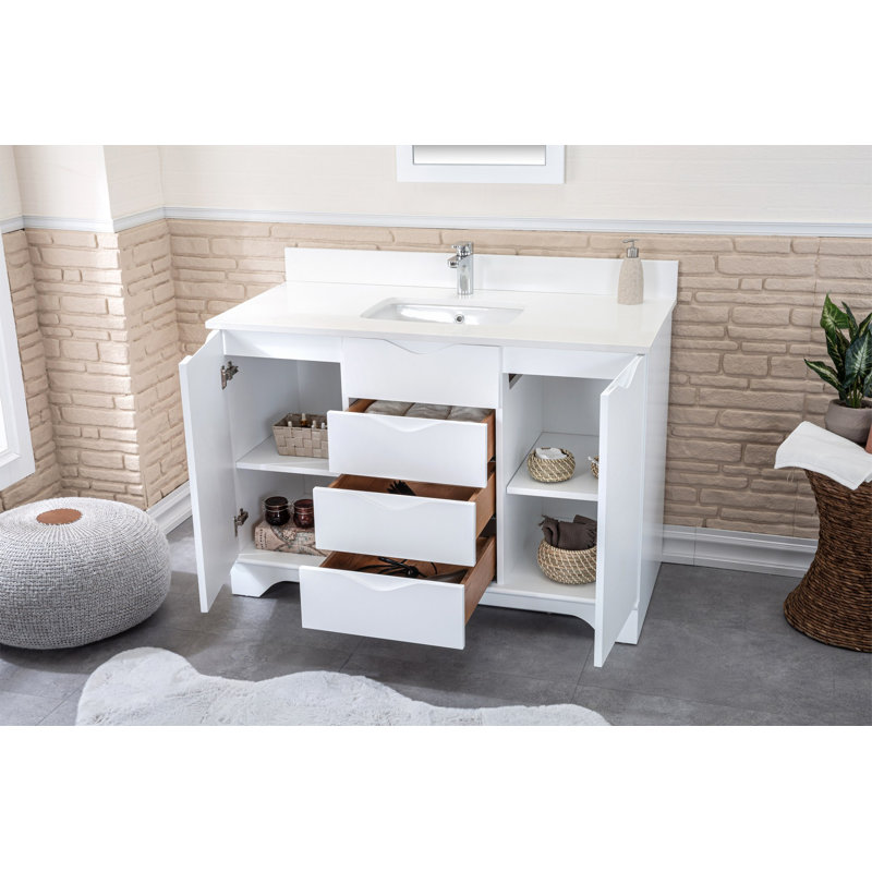 Ensemble de meuble-lavabo simple 47,2 po avec miroir Lastarza, Blanc