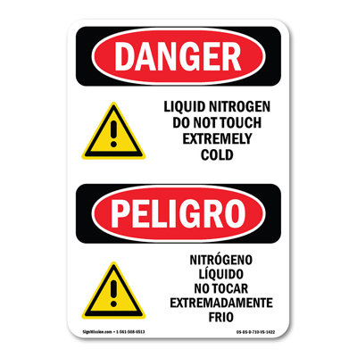Liquid Nitrogen No Touch Cold Bilingual Plastic Sign 10" X 7"