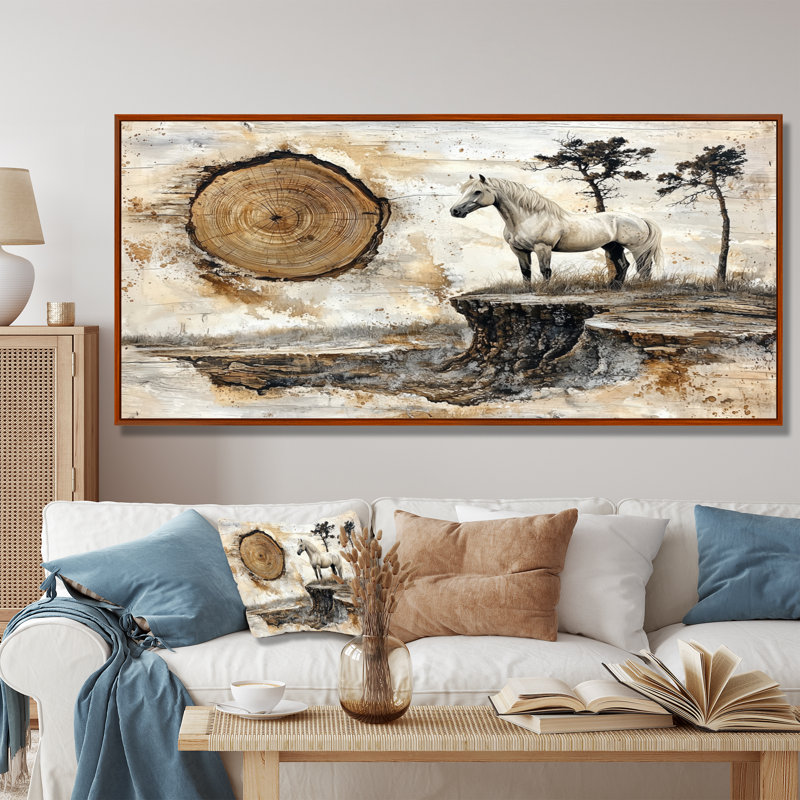 Mariyon cheval en bois, lever de soleil de l'horizon II - art mural grand cheval, H 28 po x l 60 po, Brun