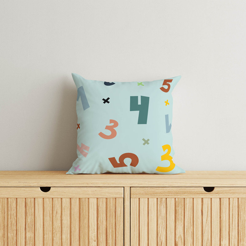 Coussin Numéros, Bleu clair / bleu, H 26 po x l 26 po