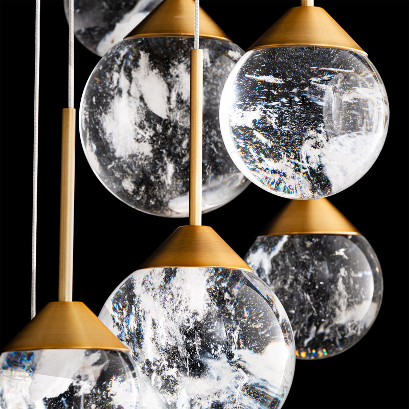 Quest 15 Light Crystal LED Multi-Light Pendant, Aged Brass