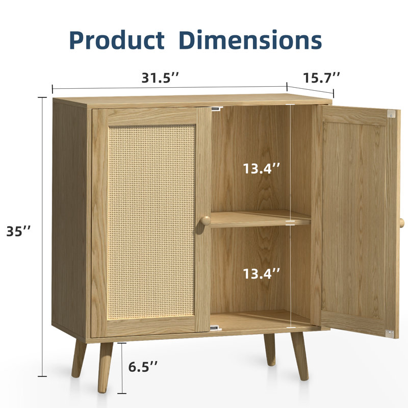 Bay Isle Home ™ Bethli avec 2 portes, console de buffet en bois avec tablettes pour le salon / le couloir / la cuisine, Chêne