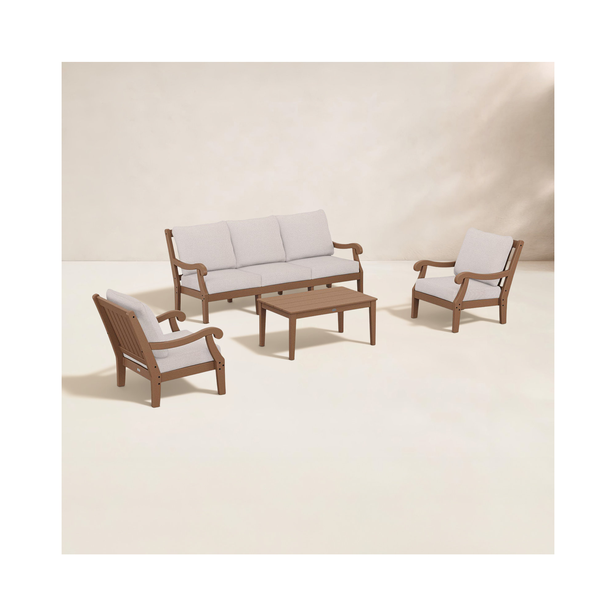 POLYWOOD x Birch Lane Verlyn 4-Piece Deep Seating Set with Sofa, Dune Burlap Cushion/Teak Frame