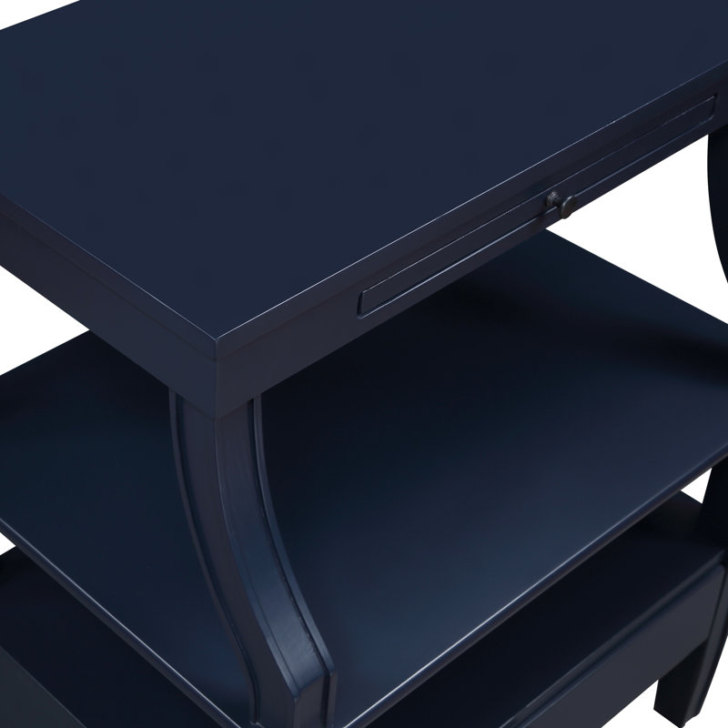 Table de chevet bleu minuit avec contreplaqué et pieds fuselés, Marine, Marine