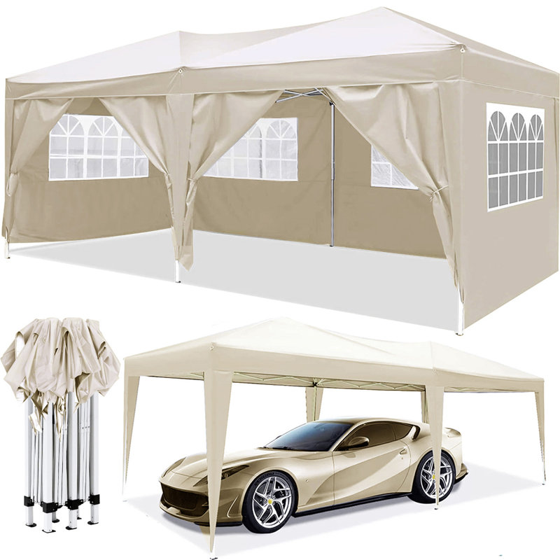 10'X20' EZ Pop Up Canopy Outdoor Portable Party Folding Tent With 6 Removable Sidewalls + Carry Bag + 4Pcs Weight Bag, Pink