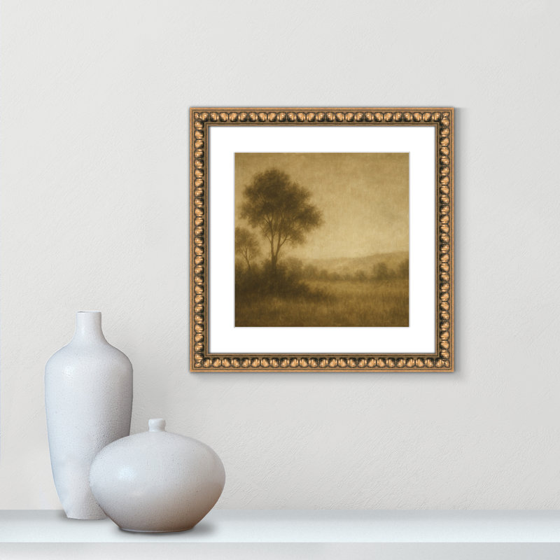 «Quiet Meadow II» par Fredrick Ashcroft, Matted Print, Gold Leaf Beads, L 18 po x H 18 po