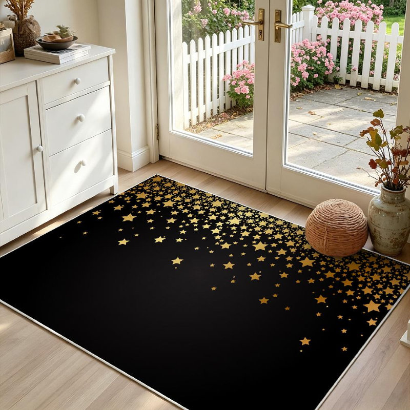 Tapis d'intérieur doré lavable à la machine avec étoiles étoile de Noël, Rectangle 39 po x 63 po