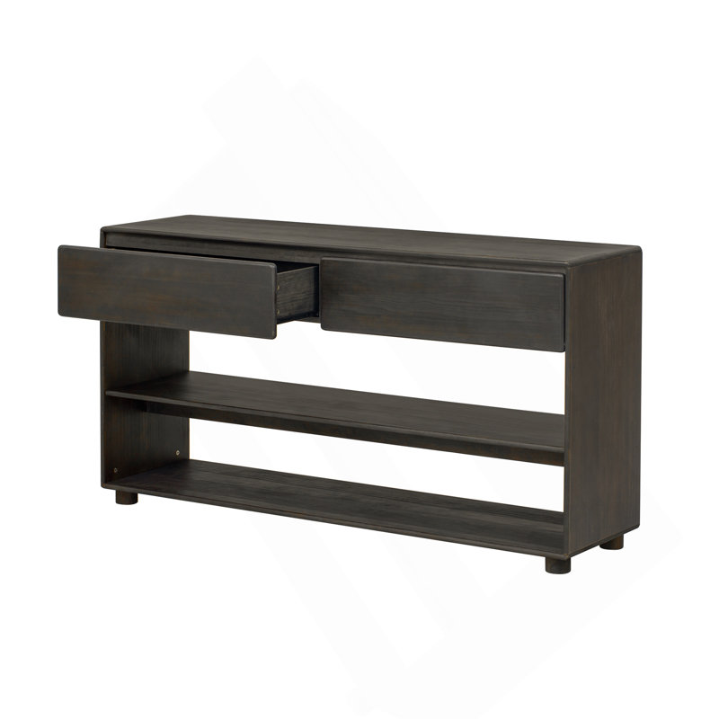 Table d'entrée vintage avec tiroirs et tablettes, parfaite pour le rangement et la présentation dans les couloirs et les salons