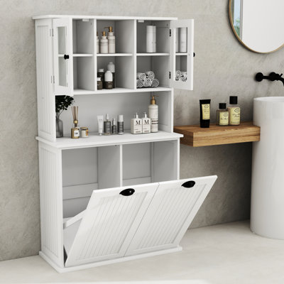 Armoire de buanderie avec deux compartiments - blanc et utilisateur - tablettes réglables